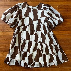 SOLD - Printed Moon River Dress with Puff Sleeves